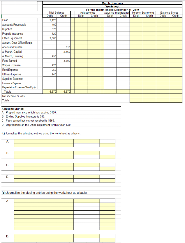 Solved Record the adjustments in the adjustments columns on | Chegg.com