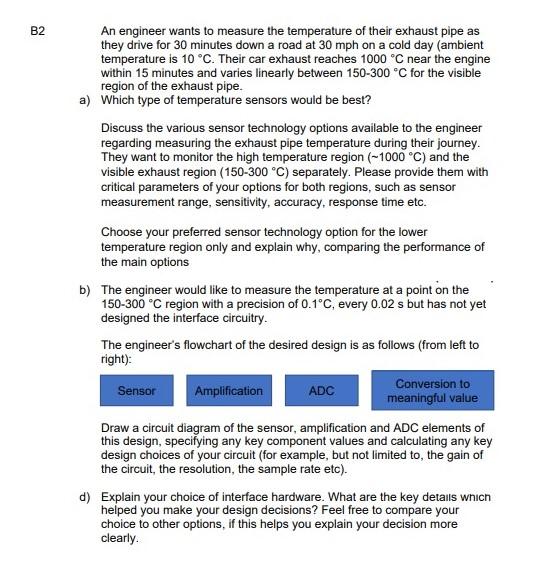 Solved B2 An engineer wants to measure the temperature of | Chegg.com