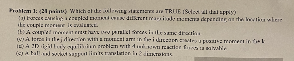 Solved Problem 1: (20 points) Which of the following | Chegg.com