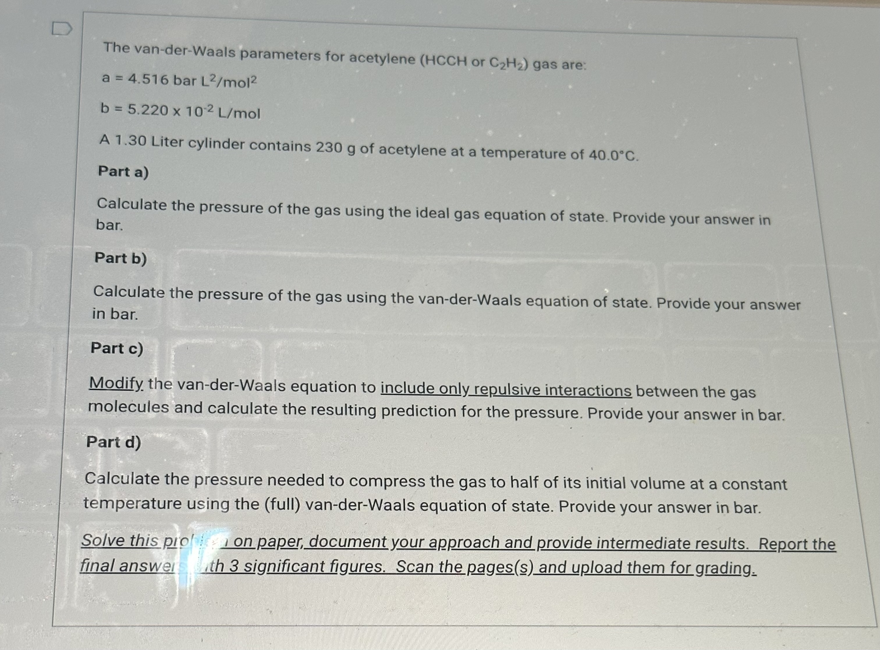 Solved The van-der-Waals parameters for acetylene (HCCH or | Chegg.com