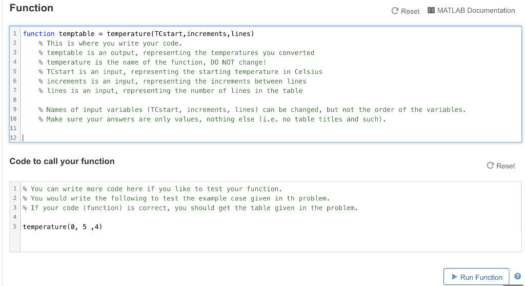 Function Reset MATLAB Documentation ovum WNP function temptable = temperature (TCstart, increments, lines) % This is where yo
