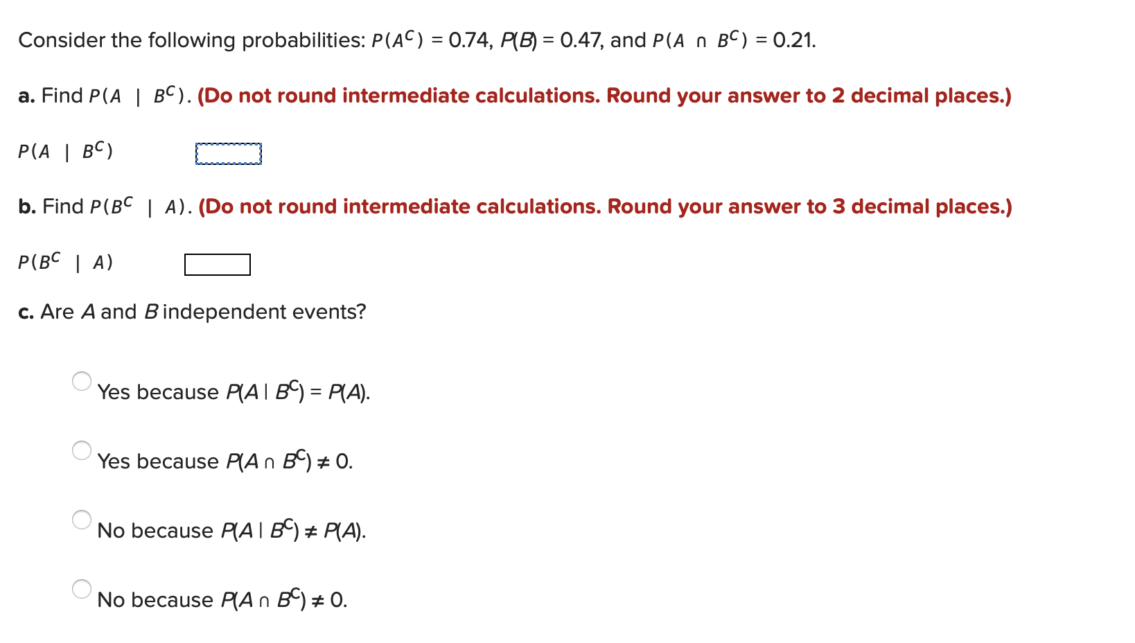 Solved Consider the following probabilities P AC 0.74 Chegg