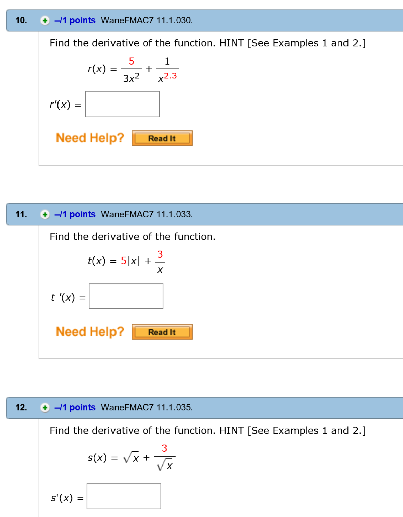 Solved 10. -11 points WaneFMAC7 11.1.030 Find the derivative | Chegg.com