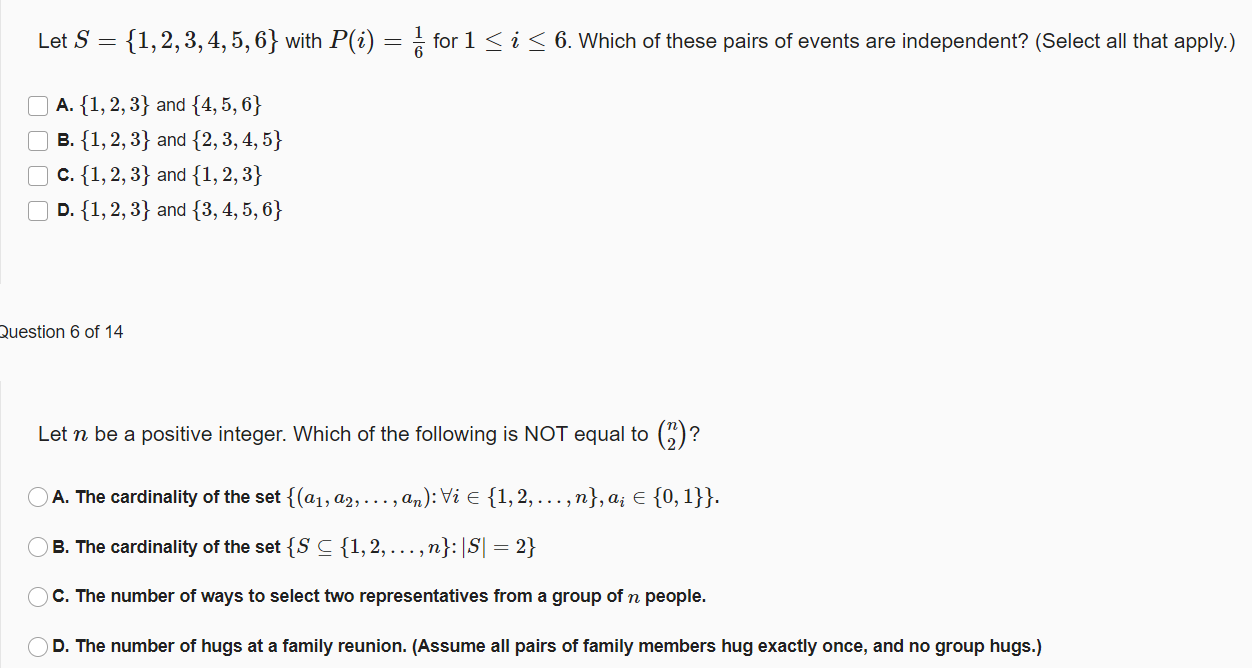 Solved Let S= +{1,2,3,4,5,6} with P(i) = ă for 1 sis 6. | Chegg.com