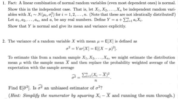 Solved 1 Fact A Linear Combination Of Normal Random 9999