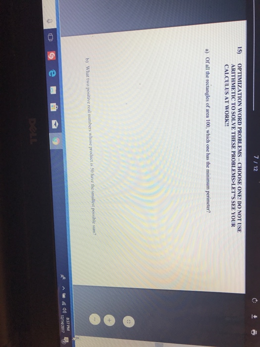 Solved 7 19 15 optimization word problems choose one do chegg