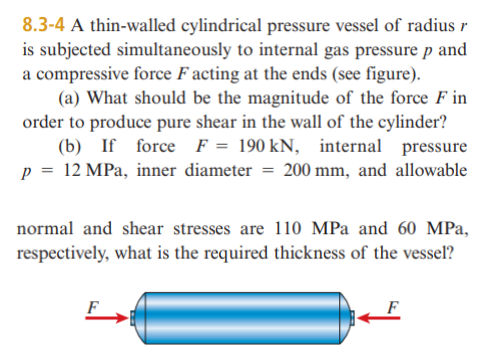 Solved 8.3-4 A thin-walled cylindrical pressure vessel of | Chegg.com