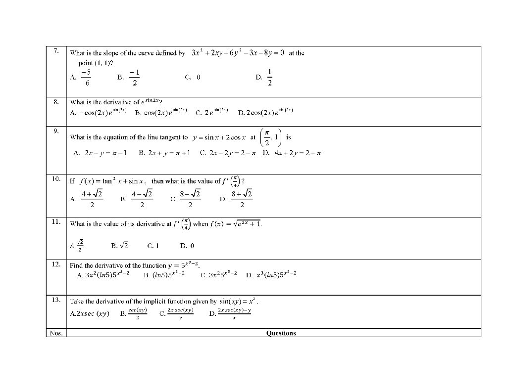 Solved Nos Questions 1 What Is The Derivative Y Sinº Chegg Com