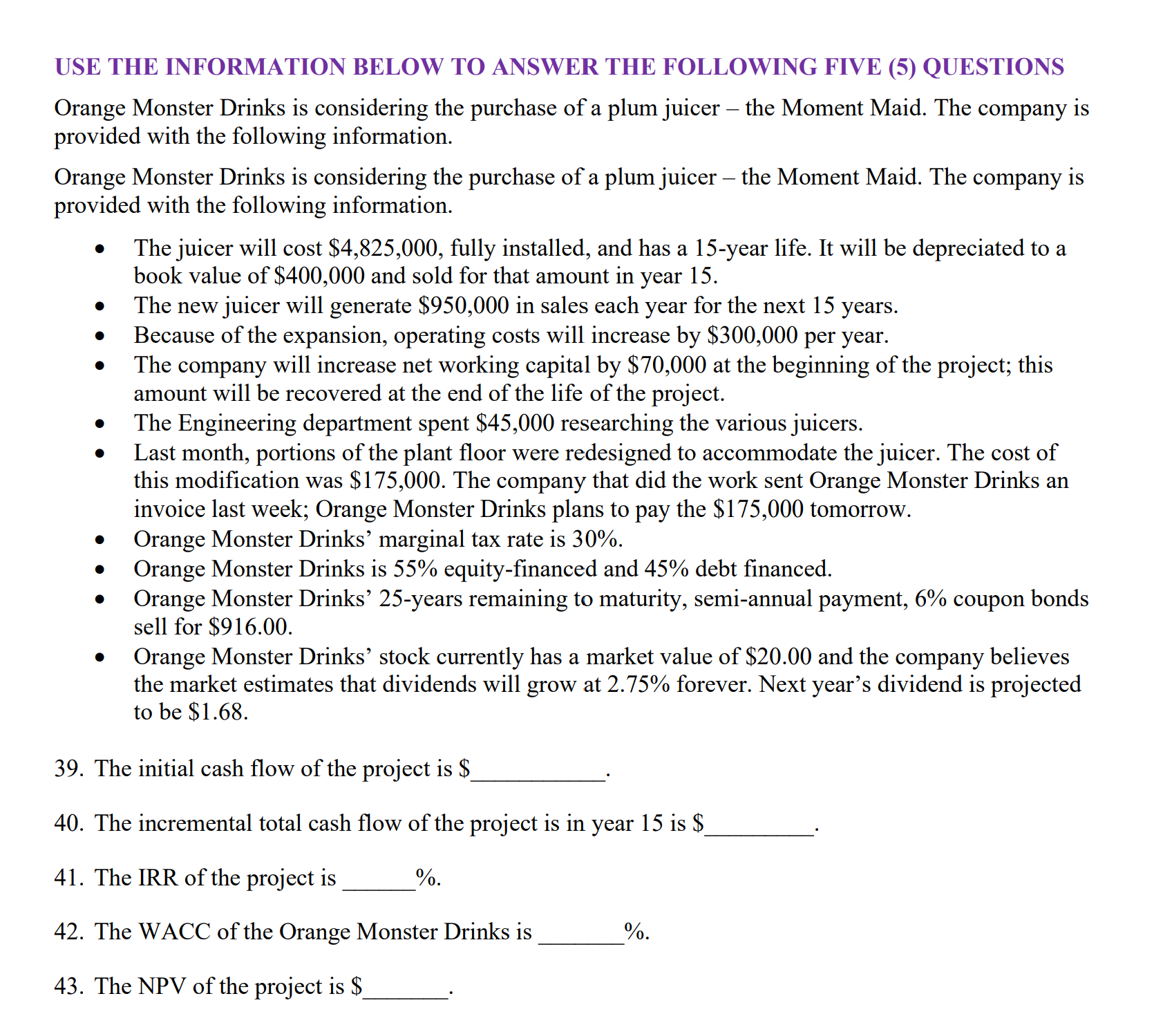 Solved USE THE INFORMATION BELOW TO ANSWER THE FOLLOWING | Chegg.com