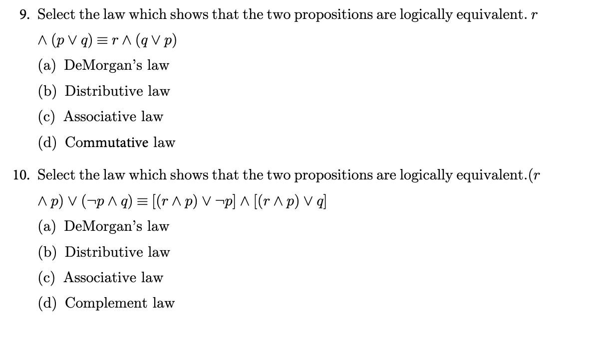 Solved 9. Select the law which shows that the two | Chegg.com