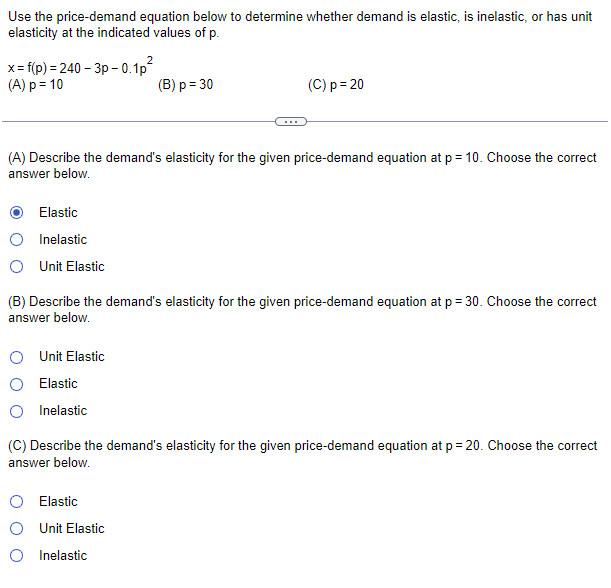 Solved Use the price-demand equation below to determine | Chegg.com