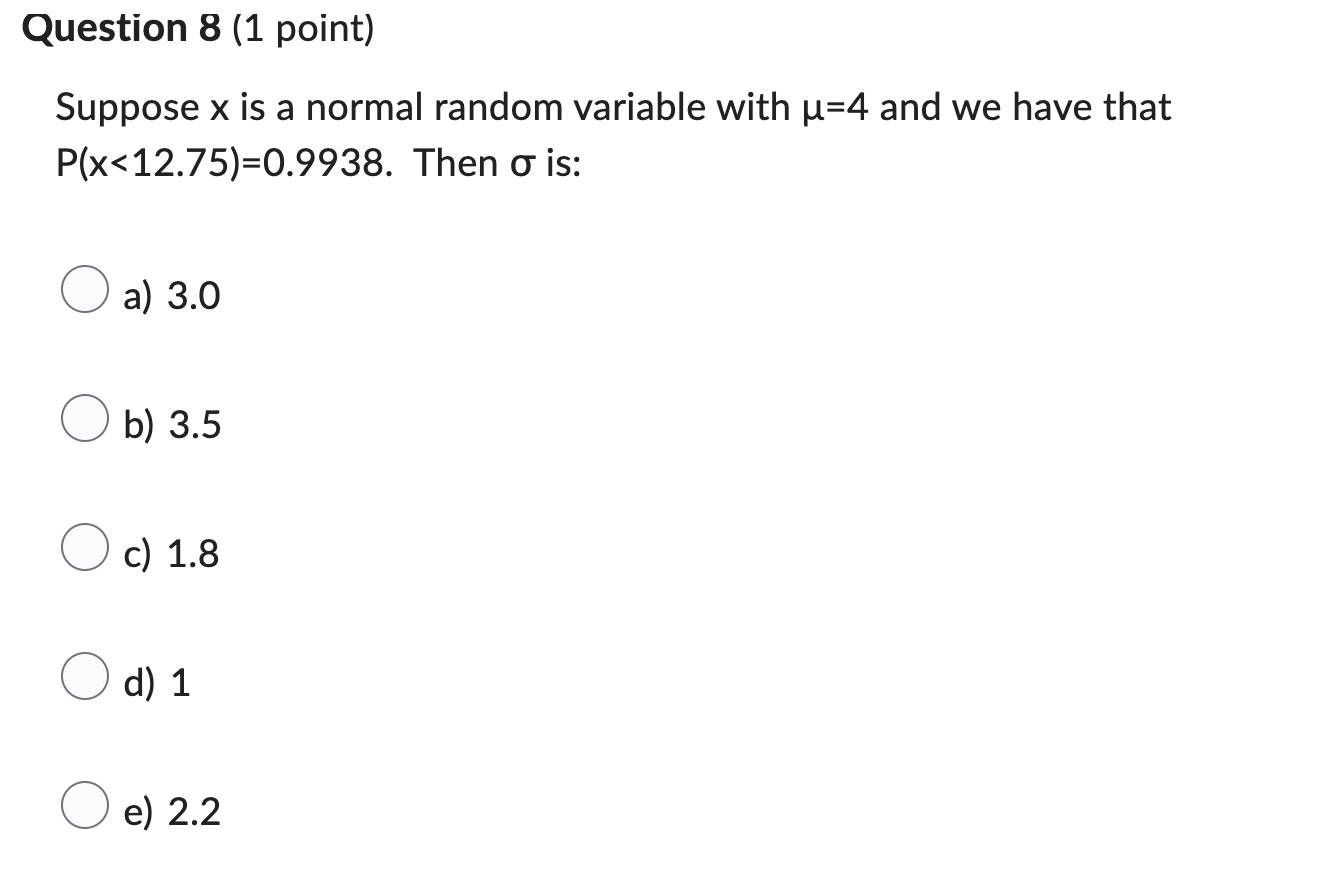 Solved Question 8 (1 point) Suppose x is a normal random | Chegg.com