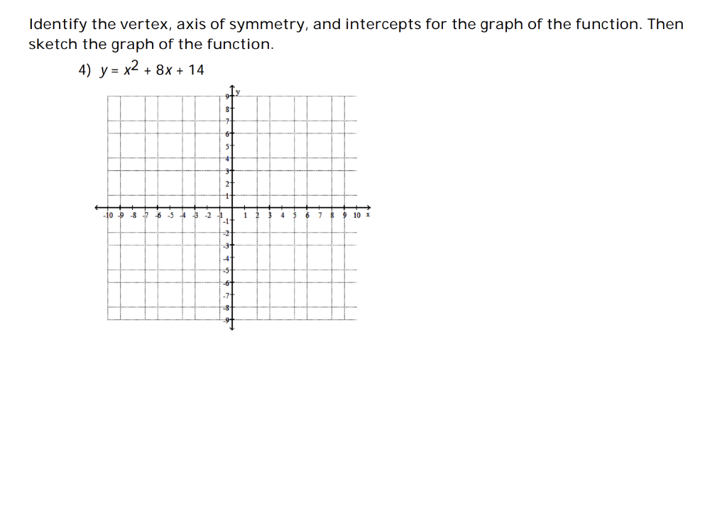 algebra 2 assignment identify the vertex axis of symmetry