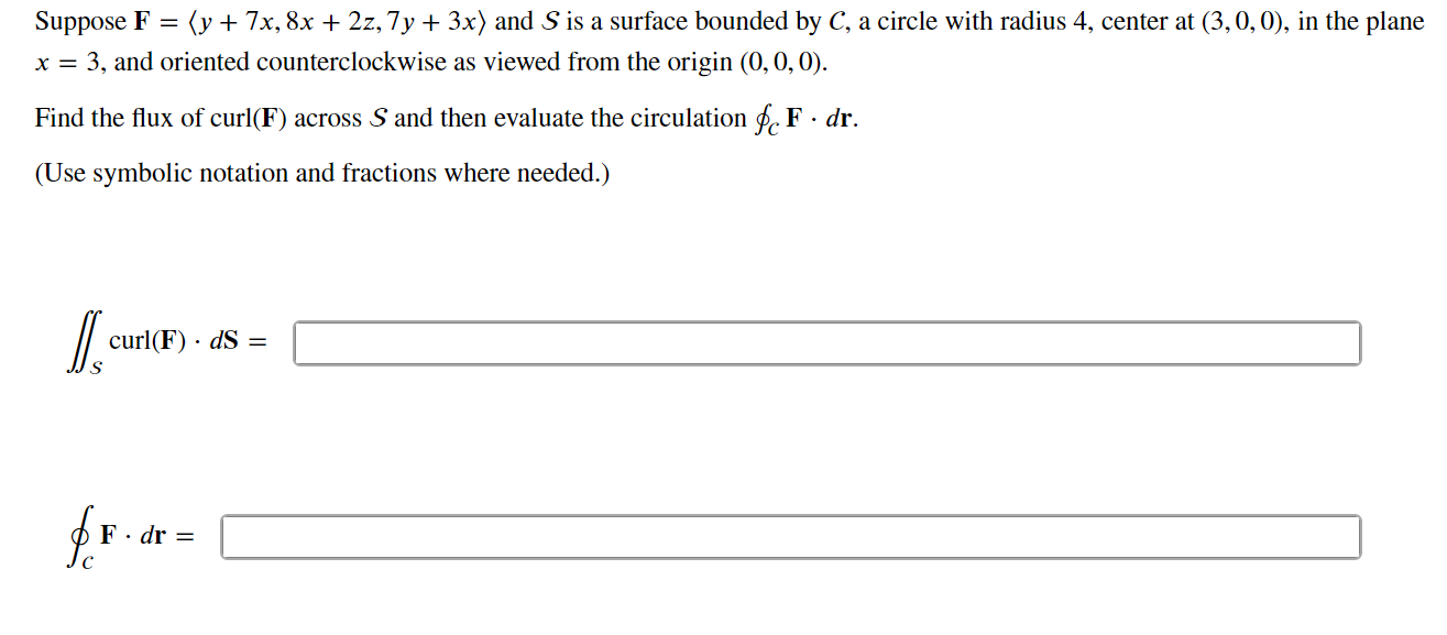 Solved Suppose \\( \\mathbf{F}=\\langle y+7 x, 8 x+2 z, 7 | Chegg.com