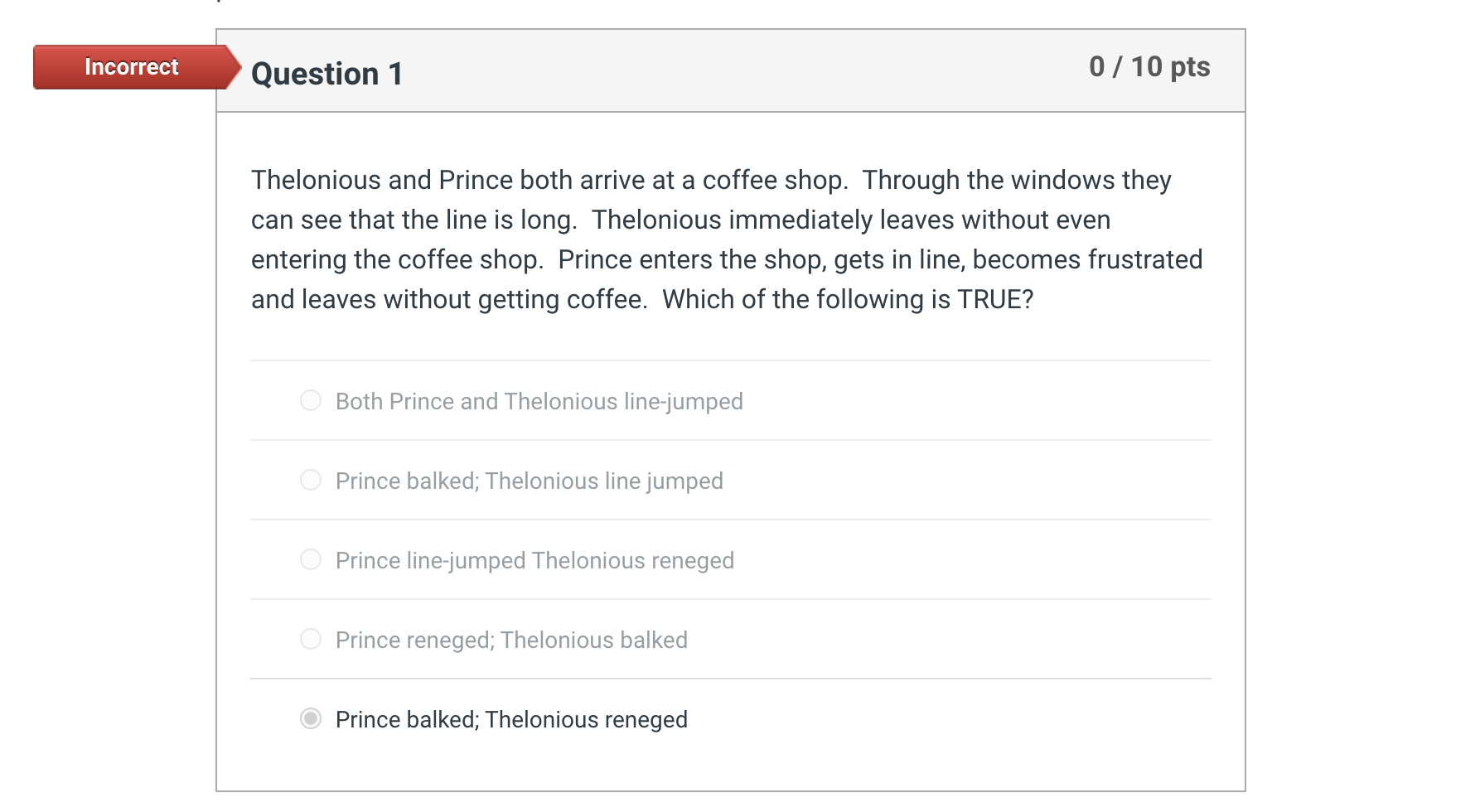 Solved Incorrect Question 1 0 / 10 pts Thelonious and Prince | Chegg.com