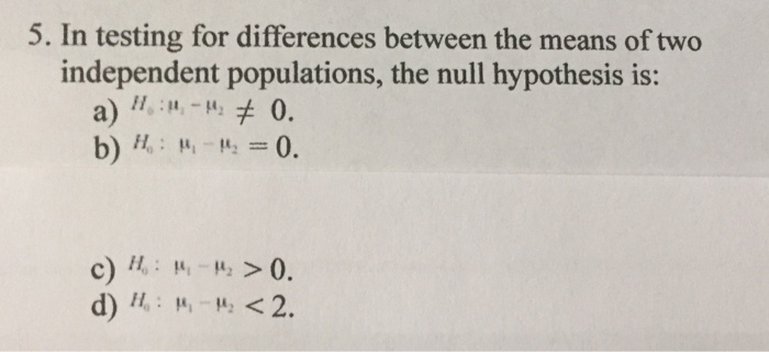 Solved In testing for differences between the means of two | Chegg.com