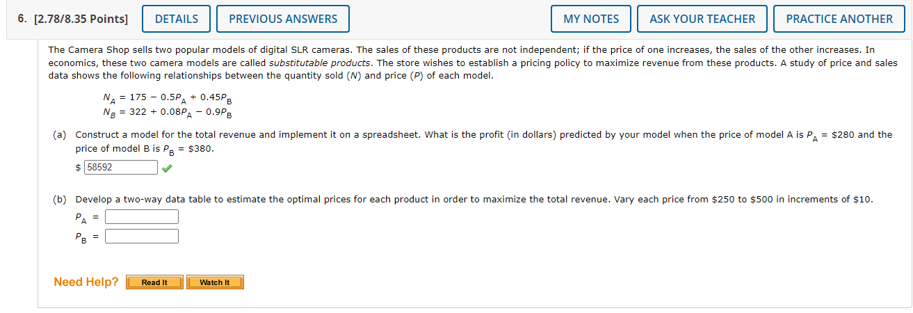 Solved 6. [2.78/8.35 Points] DETAILS PREVIOUS ANSWERS MY | Chegg.com
