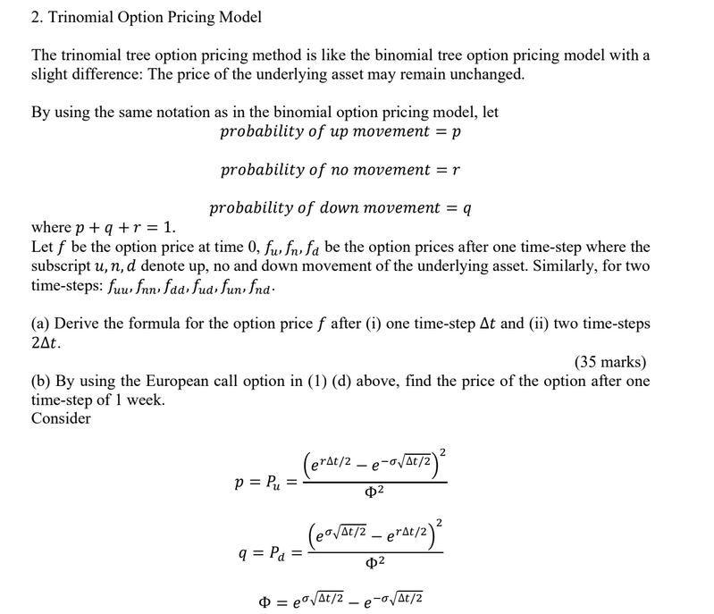 2 Trinomial Option Pricing Model The Trinomial Tree Chegg Com