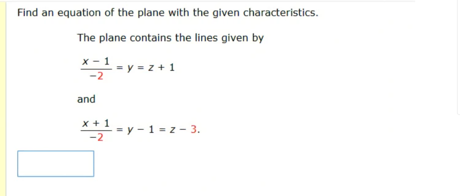 how to find equation of a plane given two lines