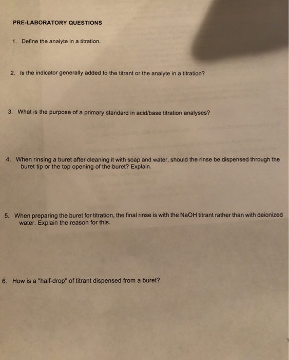 Solved PRELABORATORY QUESTIONS 1. Define the analyte in a