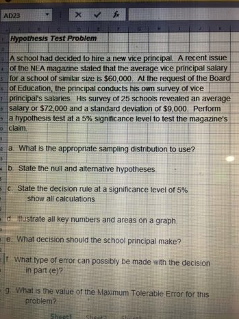 AD23 x fe hypothesis test problem a school had decided to hire a new vice principal. a recent issue of the nea magazine state