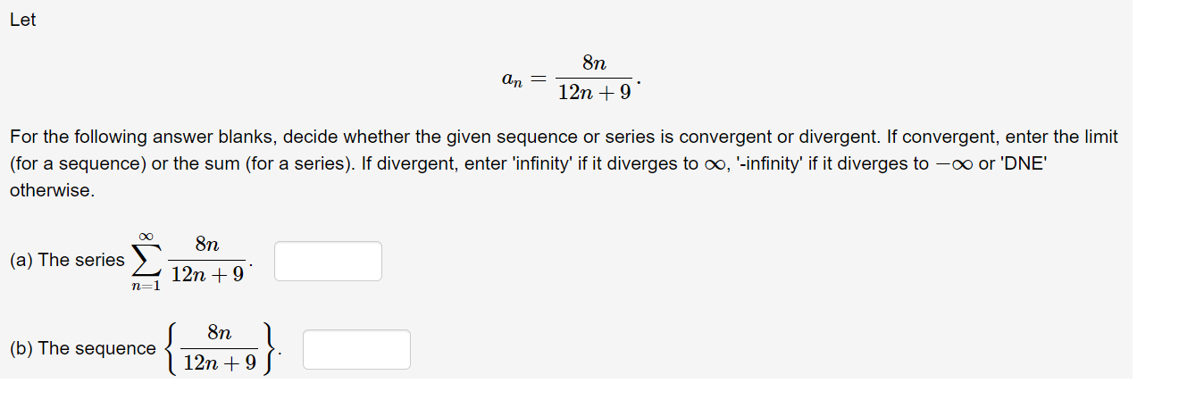 Solved Let An 8n 12n + 9 For The Following Answer Blanks, | Chegg.com