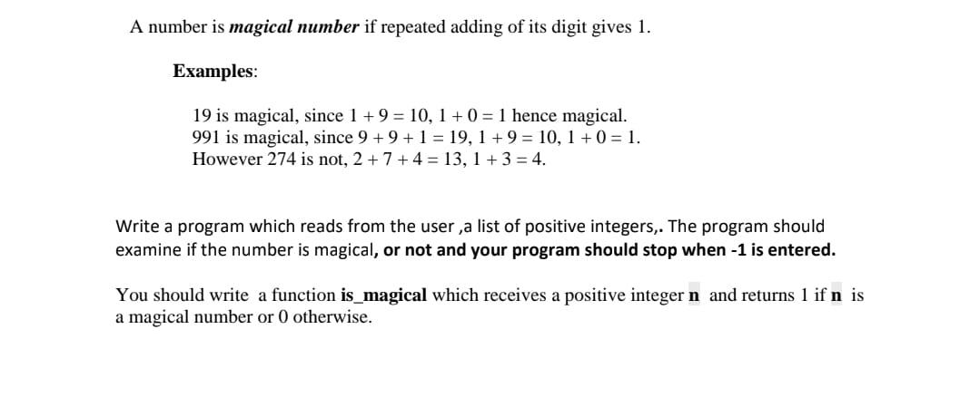 Solved A number is magical number if repeated adding of its | Chegg.com