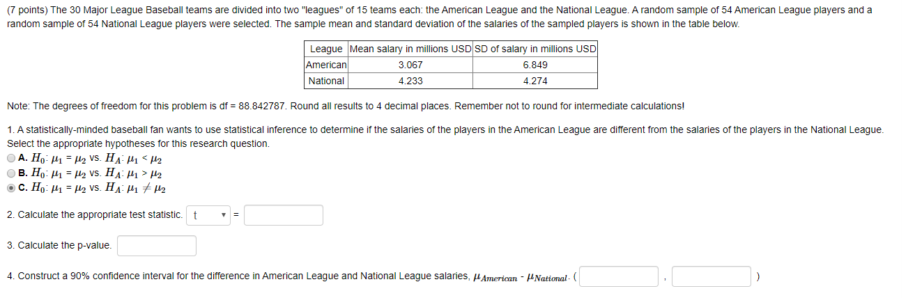 Solved (7 points) The 30 Major League Baseball teams are | Chegg.com
