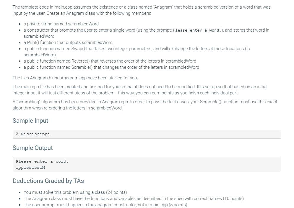 The template code in main.cpp assumes the existence | Chegg.com