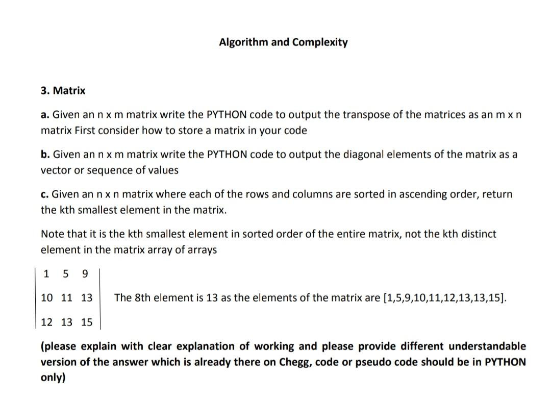 Solved Algorithm and Complexity 3. Matrix a. Given an nxm Chegg