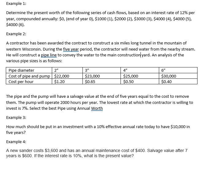 Solved Example 1: Determine the present worth of the | Chegg.com