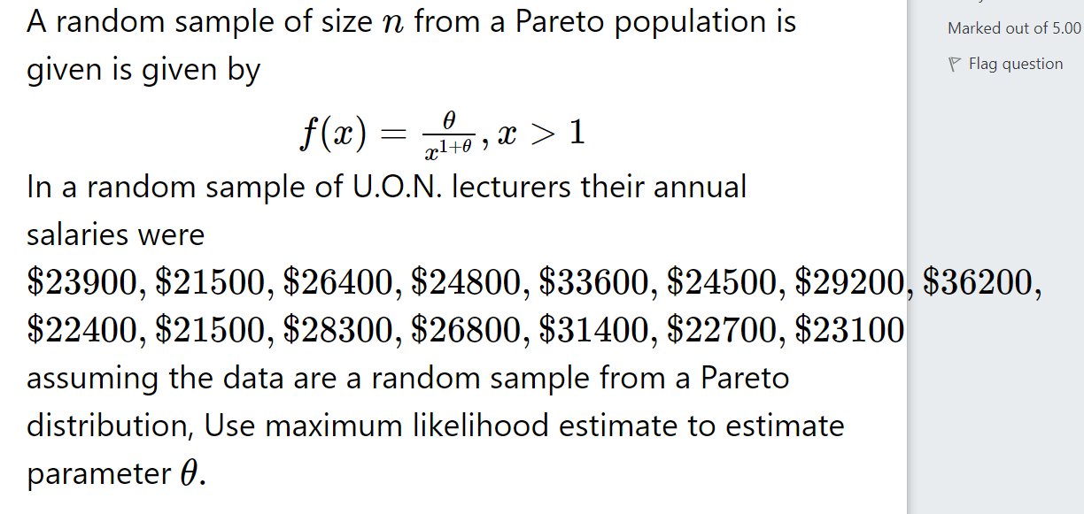 Solved A random sample of size n from a Pareto population is | Chegg.com