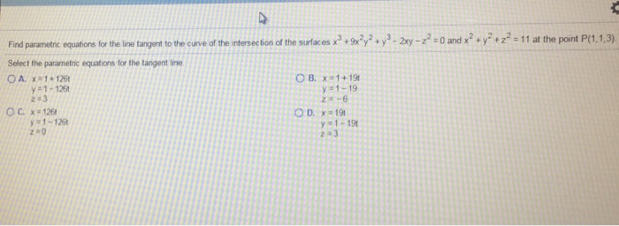 Solved Find parametric equations for the line tangent to the | Chegg.com