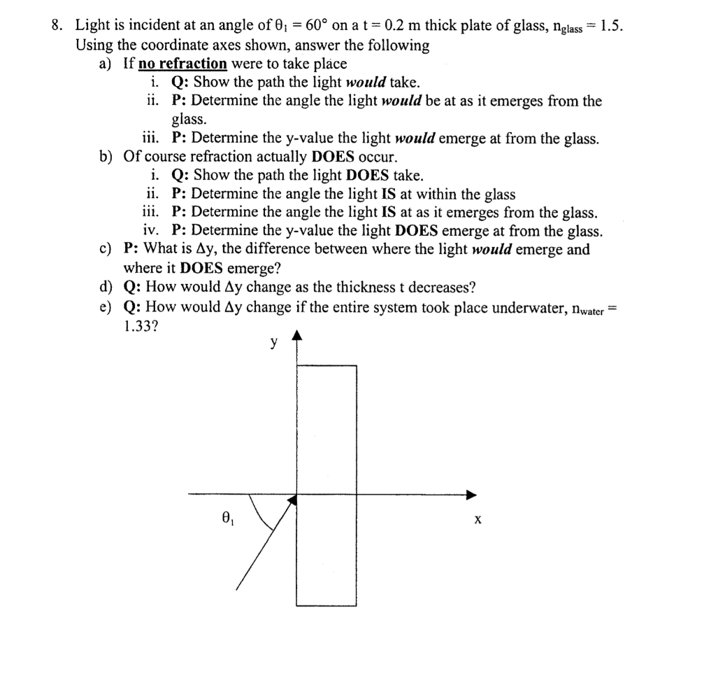 Solved 8. Light is incident at an angle of 0; = 60° on a t= | Chegg.com