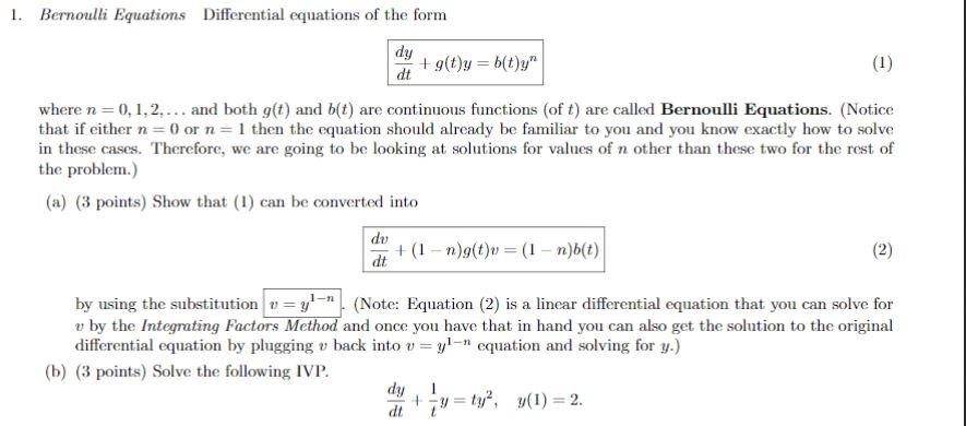 Solved 1 Bernoulli Equations Differential Equations Of T Chegg Com