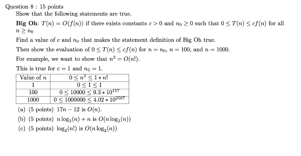 Solved Question 8:15 points Show that the following | Chegg.com