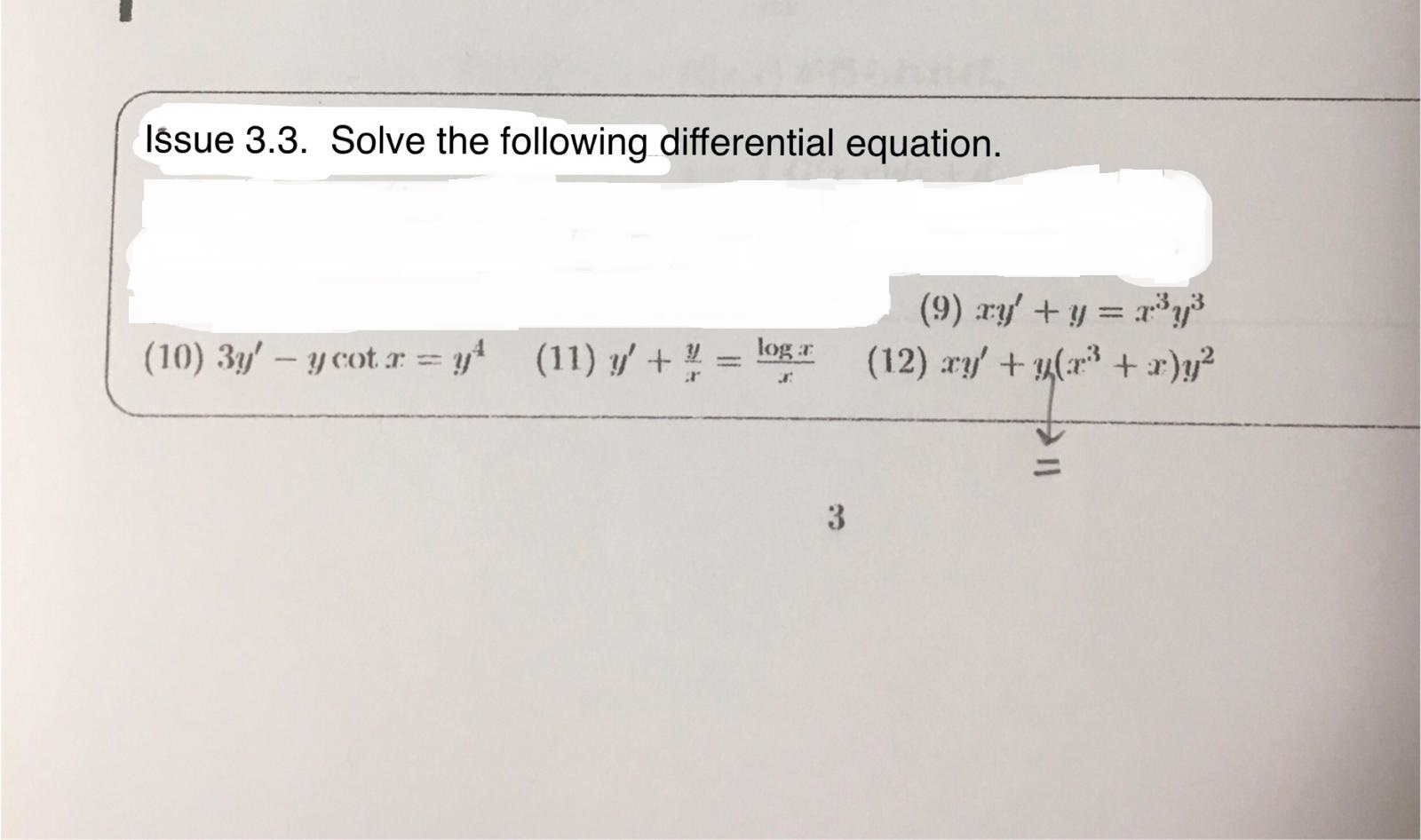 Solved Issue 3.3. Solve the following differential equation. | Chegg.com