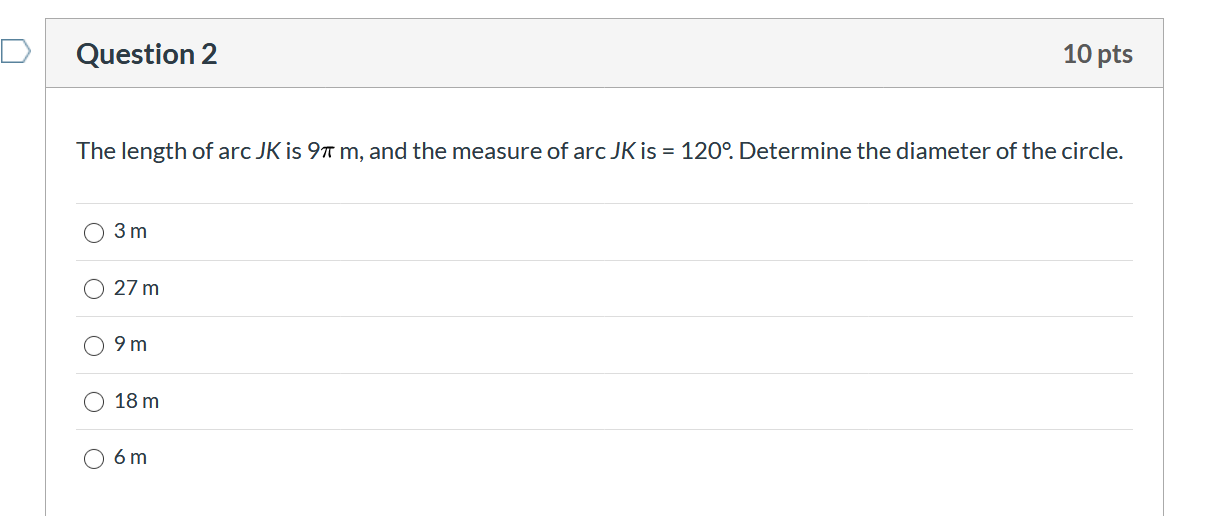 Solved The length of arc JK is 9 π m, and the measure of arc | Chegg.com