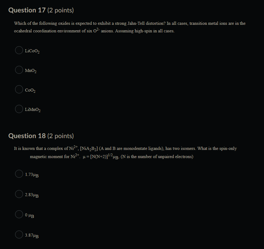 Solved Question 17 (2 Points) Which Of The Following Oxides | Chegg.com