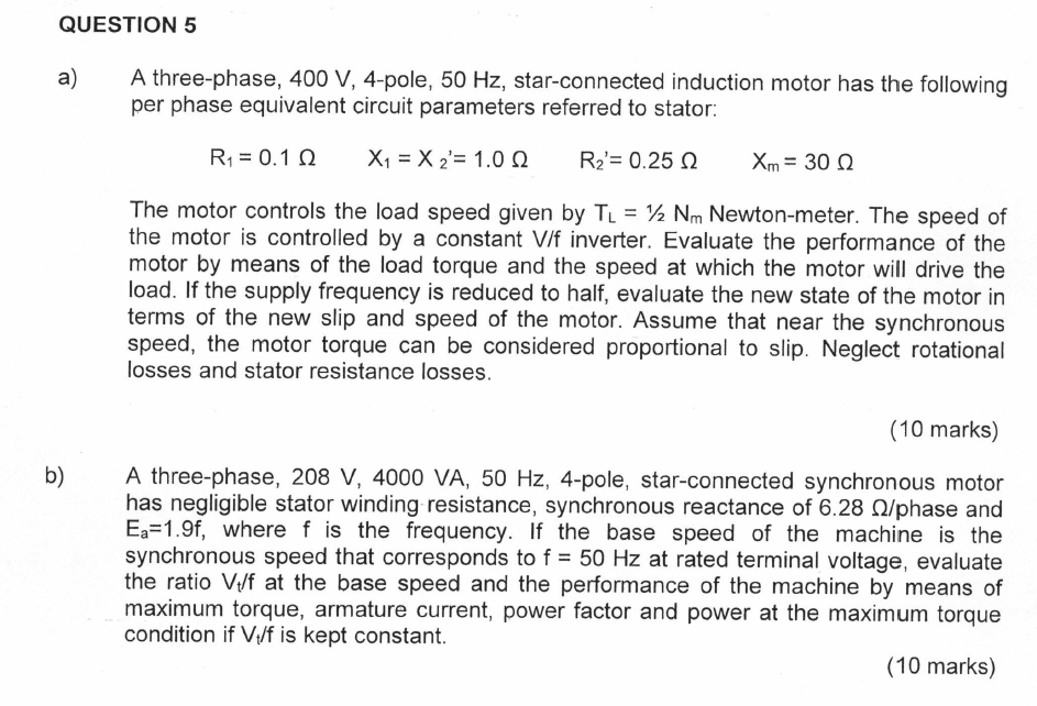 Solved A three-phase, 400 V, 4-pole, 50 Hz, star-connected | Chegg.com