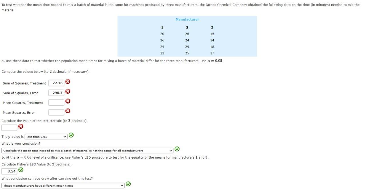 Solved To Test Whether The Mean Time Needed To Mix A Batch | Chegg.com