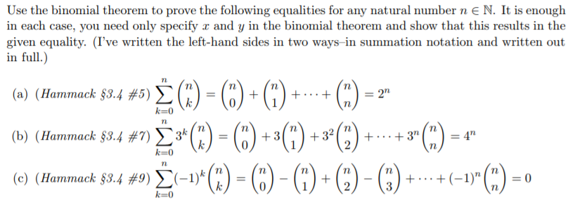 Solved Use the binomial theorem to prove the following | Chegg.com