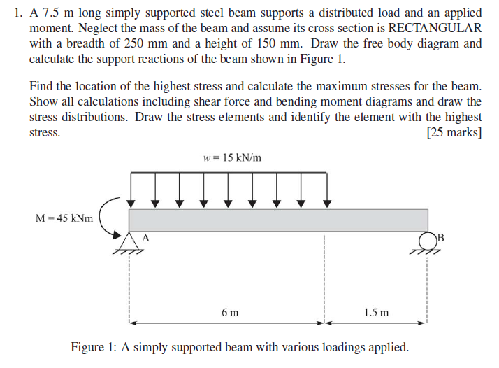 Solved 1. A 7.5 m long simply supported steel beam supports | Chegg.com