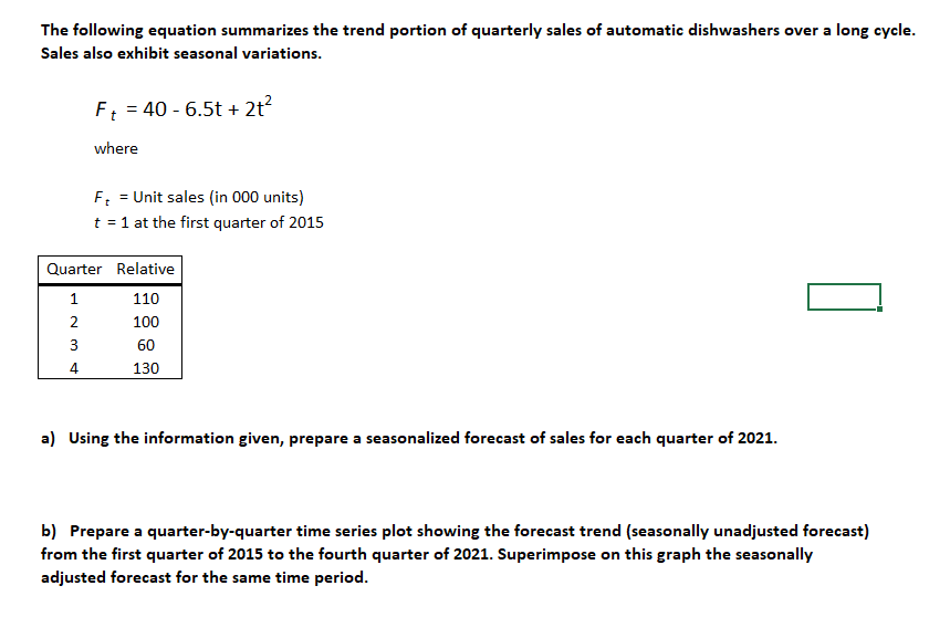 Solved The following equation summarizes the trend portion