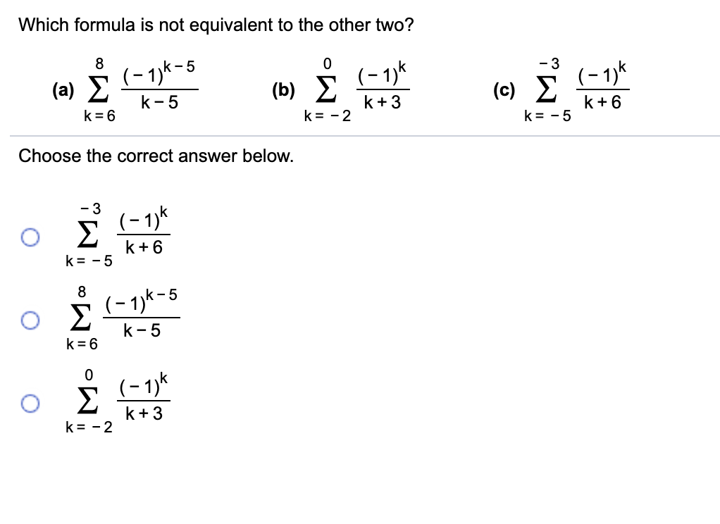 Solved Which formula is not equivalent to the other two? 8 O | Chegg.com