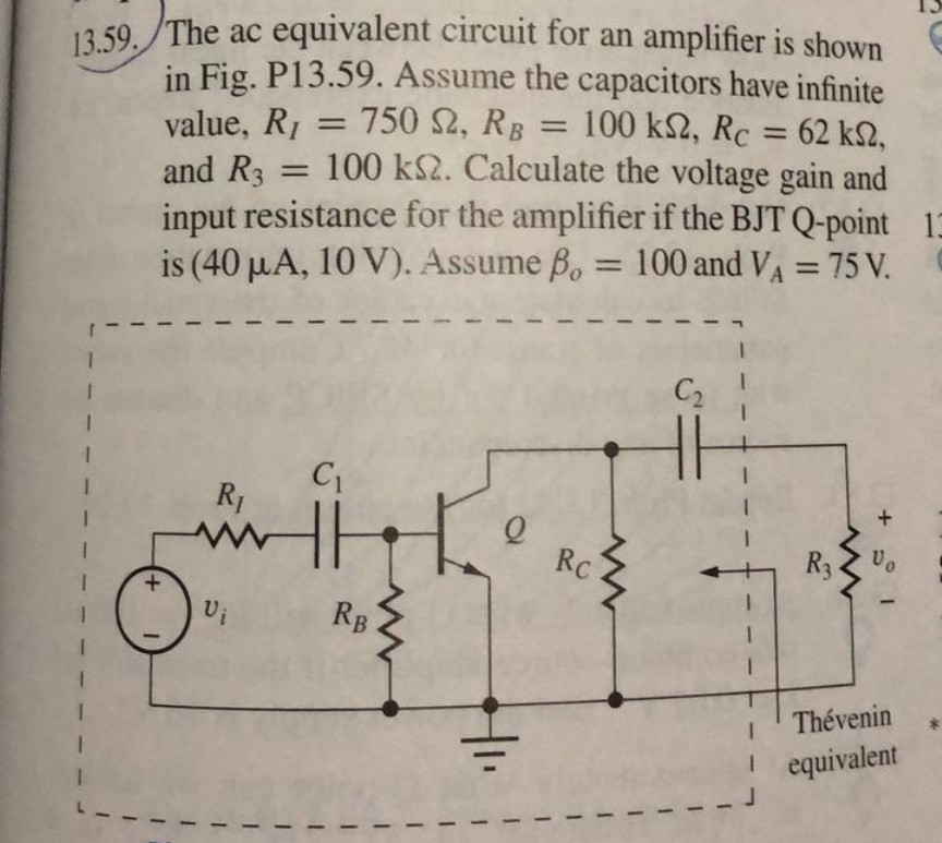Solved The ac equivalent circuit for an amplifier is shown