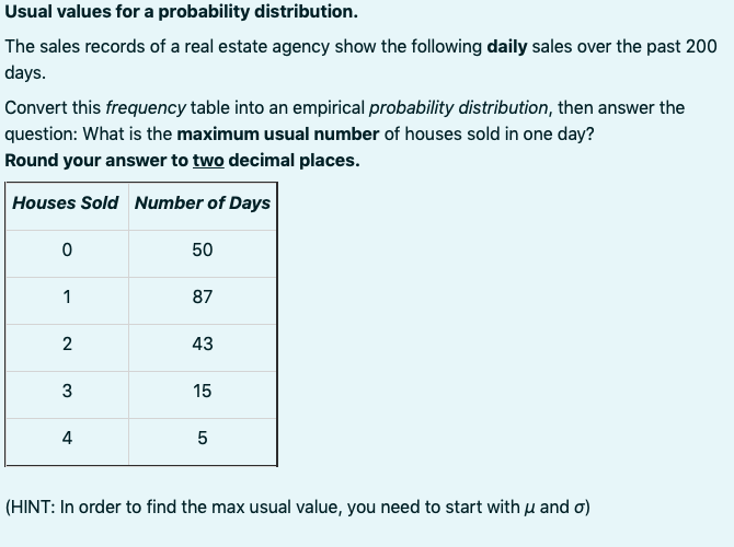 Solved Usual values for a probability distribution. The | Chegg.com