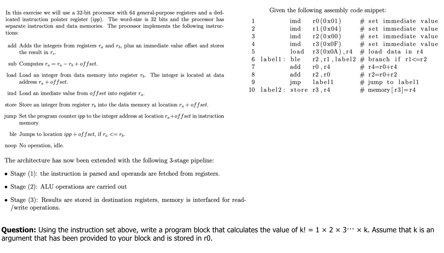 Solved In this exercise we will use a 32-bit processor with | Chegg.com