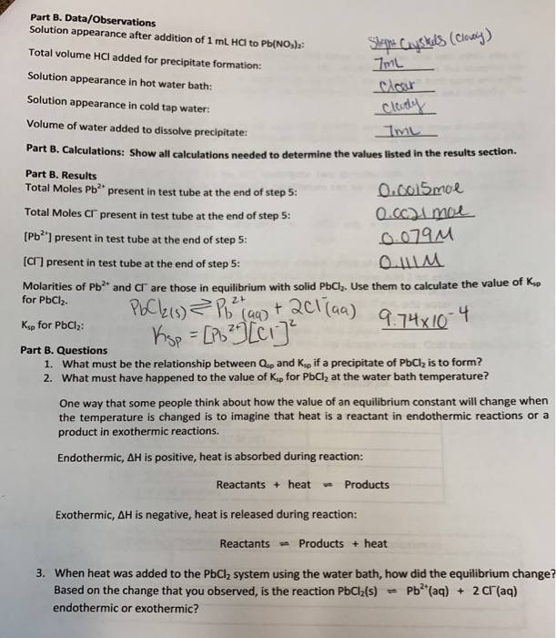 Solved Part B. Data/Observations Solution Appearance After | Chegg.com