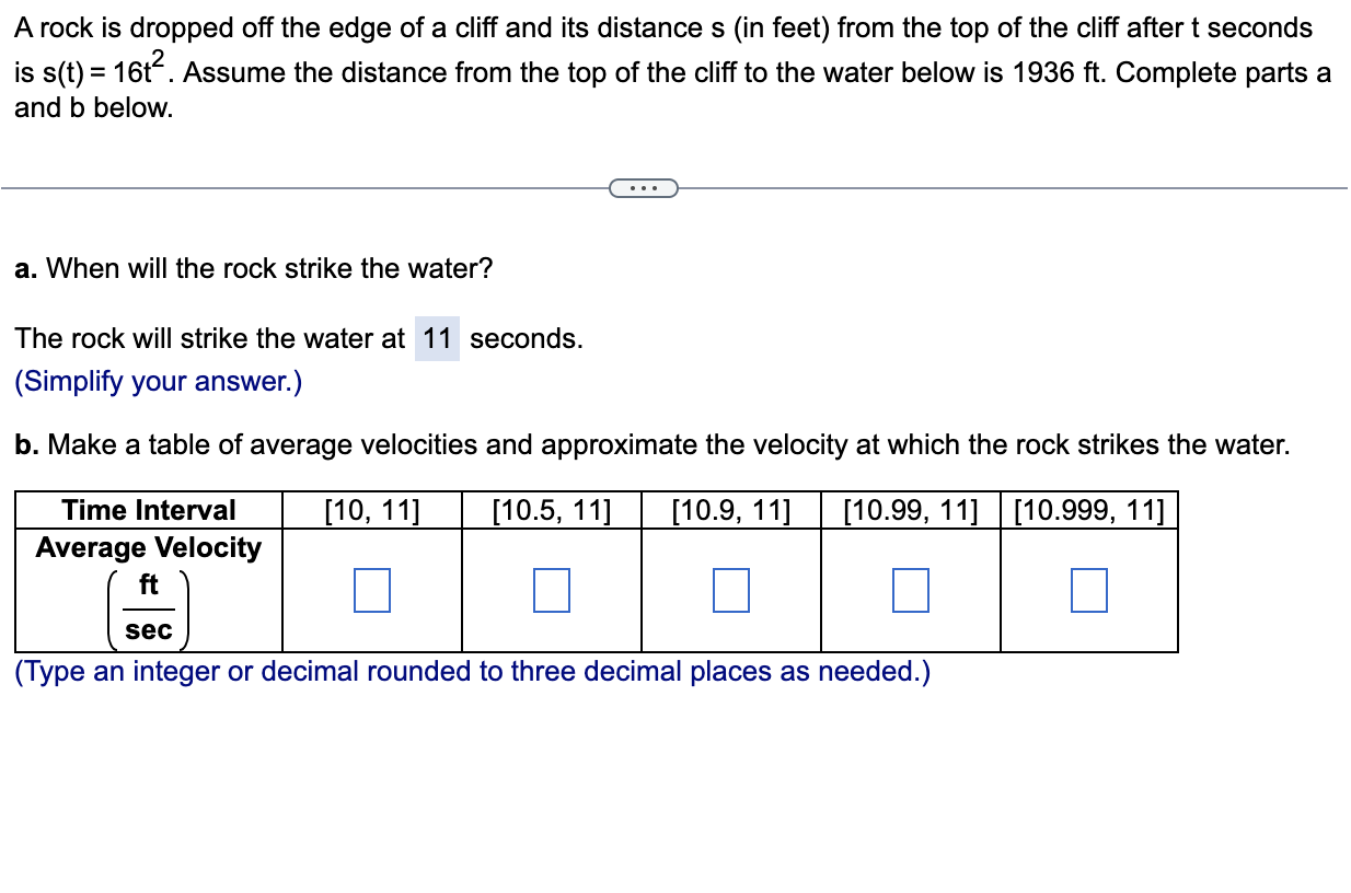 Solved A rock is dropped off the edge of a cliff and its | Chegg.com